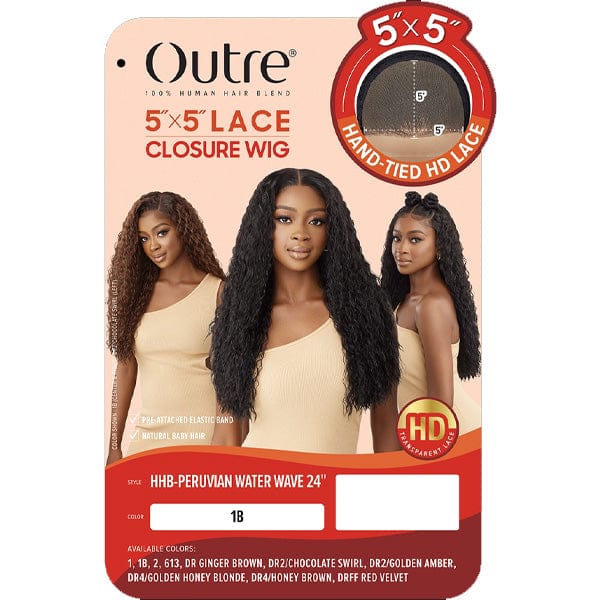 Outre Human Hair Blend 5x5 Lace Closure Wig - HHB PERUVIAN WATER WAVE 24" - Image 6