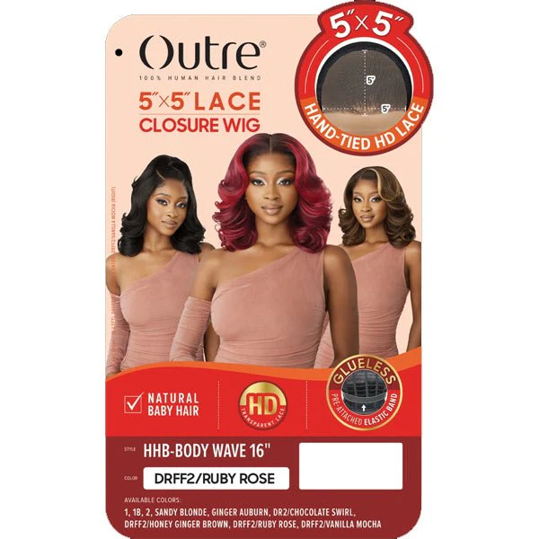 Outre Human Hair Blend 5x5 Lace Closure Wig - HHB BODY WAVE 16" - Image 6