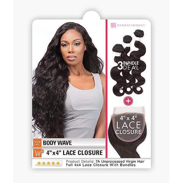 Sensationnel Bare & Natural Virgin Remi Human Hair Weave - BODY WAVE 3PCS + 4x4 CLOSURE - Image 3