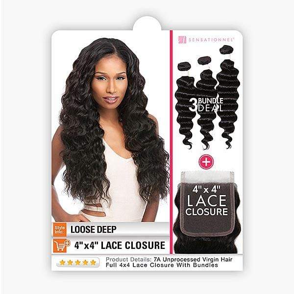 Sensationnel Bare & Natural Virgin Remi Human Hair Weave - LOOSE DEEP 3PCS + 4x4 CLOSURE - Image 3